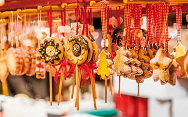 Biscuit decorations at a Christmas market stall